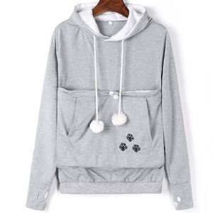 Grey Pet Pouch Hoodie Sweatshirt Sz S
